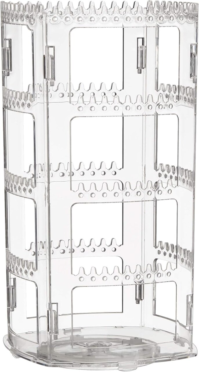 360 Rotating Earring Holder and Jewelry Organizer, 4 Tiers Jewelry Rack Display Classic Stand, 156 Holes and 160 Grooves for Necklaces Earrings Piercings, Clear